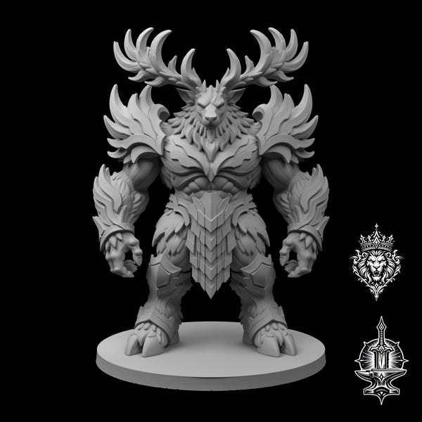 Stag Forest Monarch Miniature STL, Fantasy Deer Guardian for DND RPG (Digital Download)