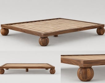 Patas redondas de nogal para plataforma de cama con soportes de montaje en forma de L (4 piezas)