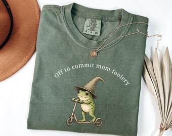 Off to Commit Mom Foolery Comfort Colors Shirt, Mama Frog Shirt, Funny Frog Scooter Gift For Mom, Pregnancy Announcement Tee, Funny Mama