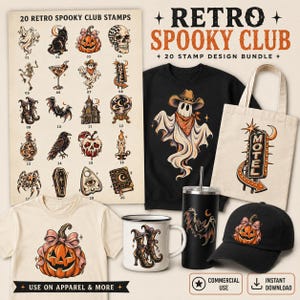 Retro Halloween PNG Bundle, 20 Vintage Spooky Shirt Designs, Commercial Use POD Png, Halloween Sublimation DTF Digital Download