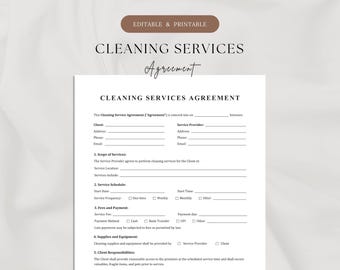 1-Page Cleaning Services Agreement | Minimalist Cleaning Services Contract | Printable and Editable | Residential & Commercial Cleaning