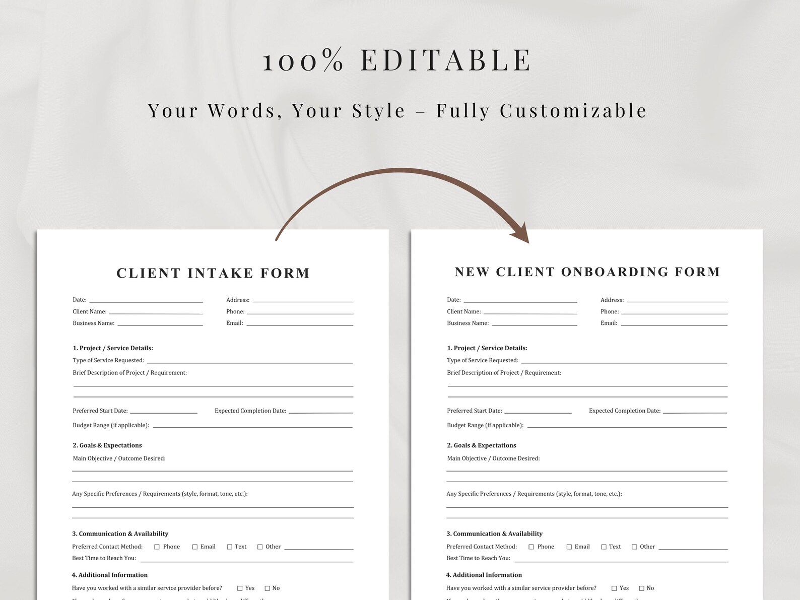 Client Intake Form Template | Printable & Editable | Business Client ...