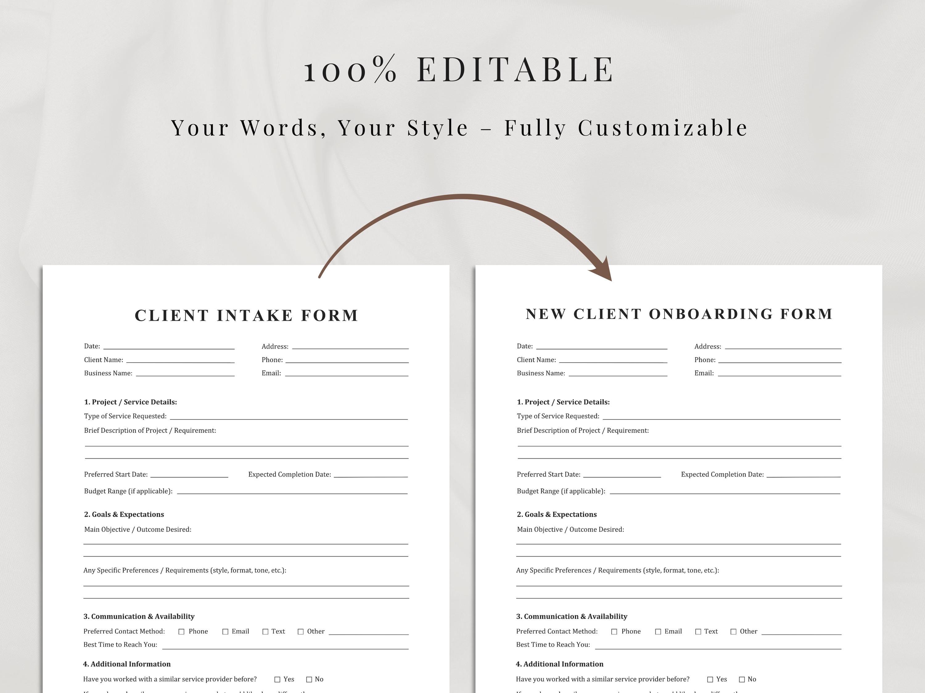 Client Intake Form Template | Printable & Editable | Business Client ...