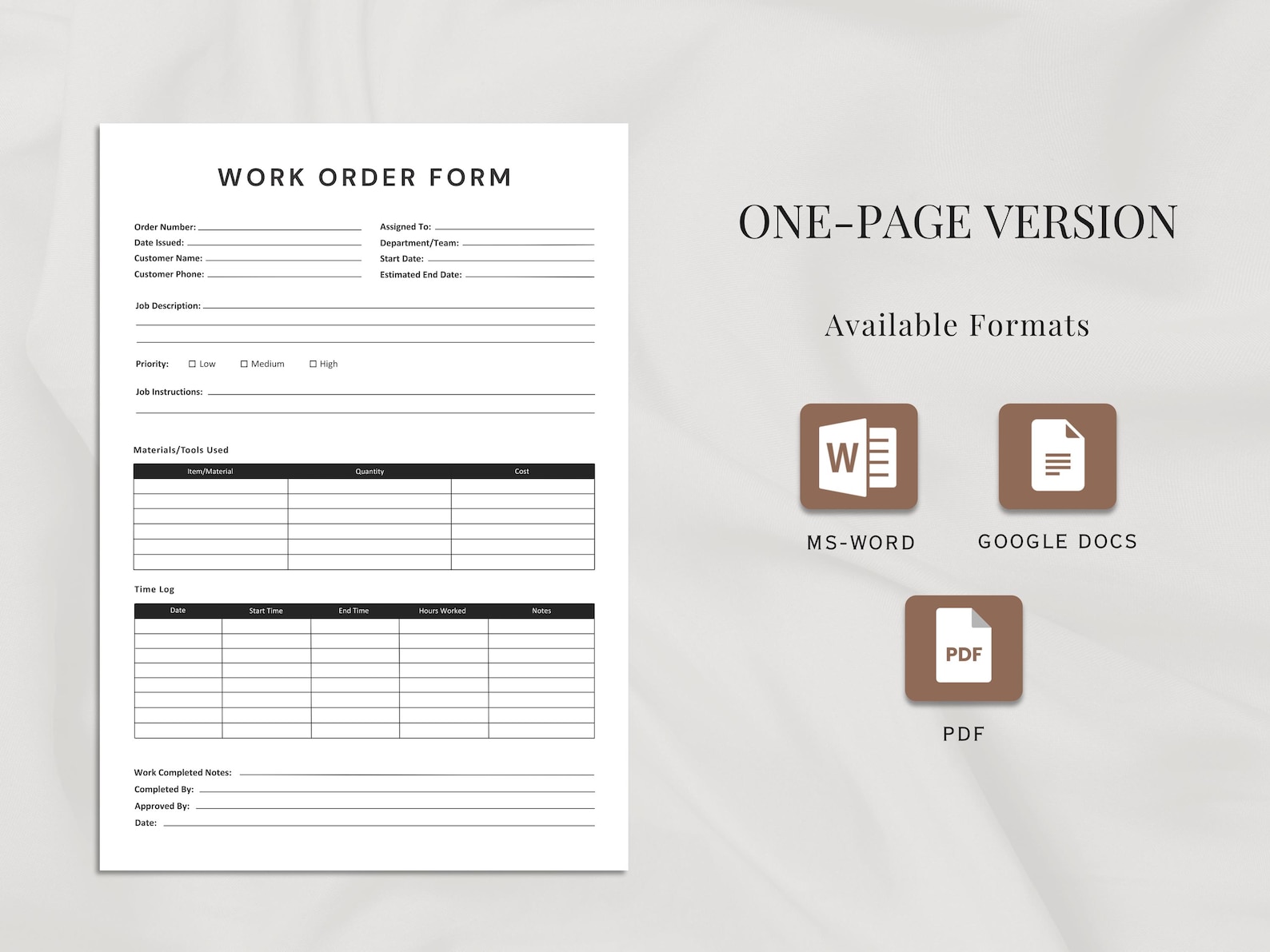 Printable and Editable Work Order Form | Word & Google Docs | Business ...