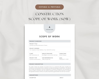 Editable Construction Scope of Work Template | 4-Page SOW | Contractor Scope of Services | Construction Statement of Work | Canva & PPT