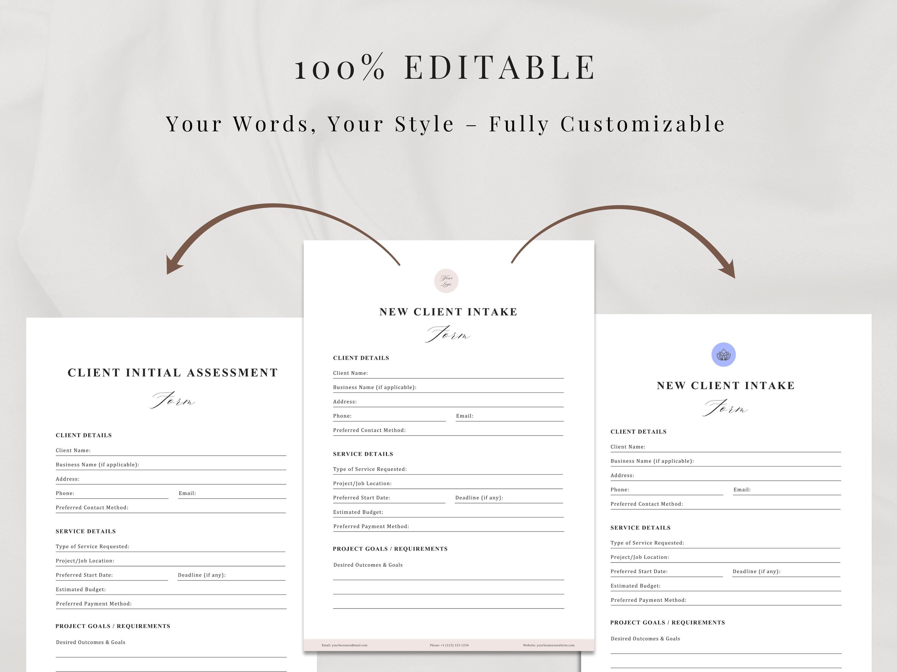Client Intake Form Template | 2-page Client Information Business Form ...