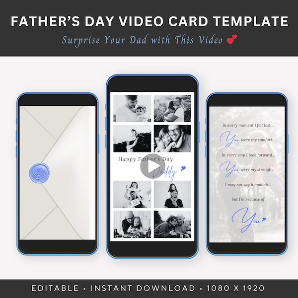 Father’s Day Video Card Template | Editable Digital Greeting Card | Personalized Video Message for Dad | Photo Slideshow | Father's Day Gift