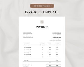 Invoice Template with logo | Business Invoice | Professional Invoice Form | Small Business Invoice | Freelancer Invoice - Canva Editable