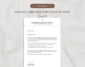 Doctor's Excuse Note Template | Urgent Care Excuse Letter | Medical Excuse for Work & School | Editable Doctor’s Letter | Clinic Note