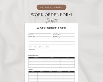 Formulario de orden de trabajo imprimible y editable / Word y Google Docs / Hoja de orden de trabajo comercial / Plantilla de tarjeta de trabajo / Solicitud de orden de trabajo/servicio