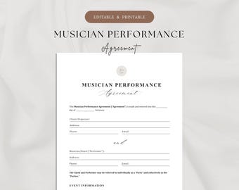 Musician Contract Template | Musician Performance Agreement | 3-Page Band Contract | Gig Contract | DJ & Live Performance Agreement