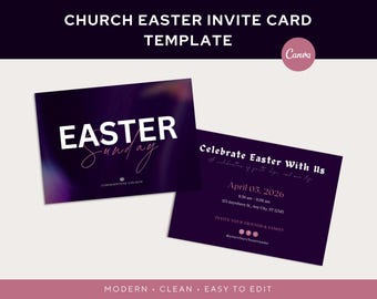 Easter Church Invitation Template | Easter Sunday Invite | Church Easter Service Card, Modern Easter Church Flyer | Canva Editable
