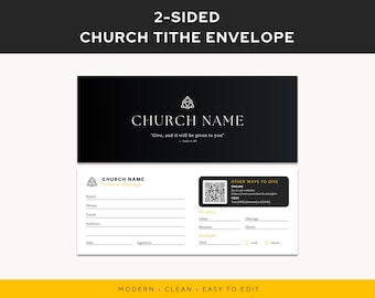 Church Tithe Envelope Template | 2-Sided Giving Envelope | Offering Envelope | Editable Canva Church Donation Envelope | Sunday Offering