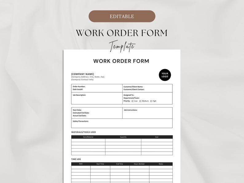 Work Order Template| Editable in Word & Google Docs | Business Work ...