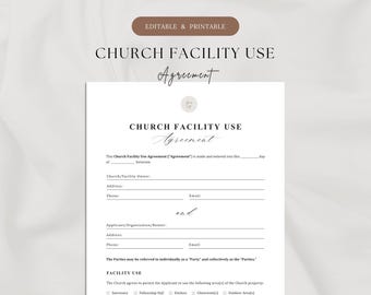 Church Facility Use Agreement | Church Rental Contract | Facility Use Form | Church Hall Rental Form for Events, Meetings & Weddings