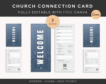 Plantilla moderna de tarjeta de conexión para la iglesia / Tarjeta para visitantes o invitados / Tarjeta de invitación, bienvenida y solicitud de oración / Tarjeta de conexión editable en Canva