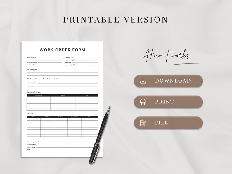 Printable and Editable Work Order Form | Word & Google Docs | Business ...