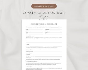 1-Page Construction Contract Template | Editable Construction Agreement | Contractor-Client Agreement | Residential & Commercial Projects