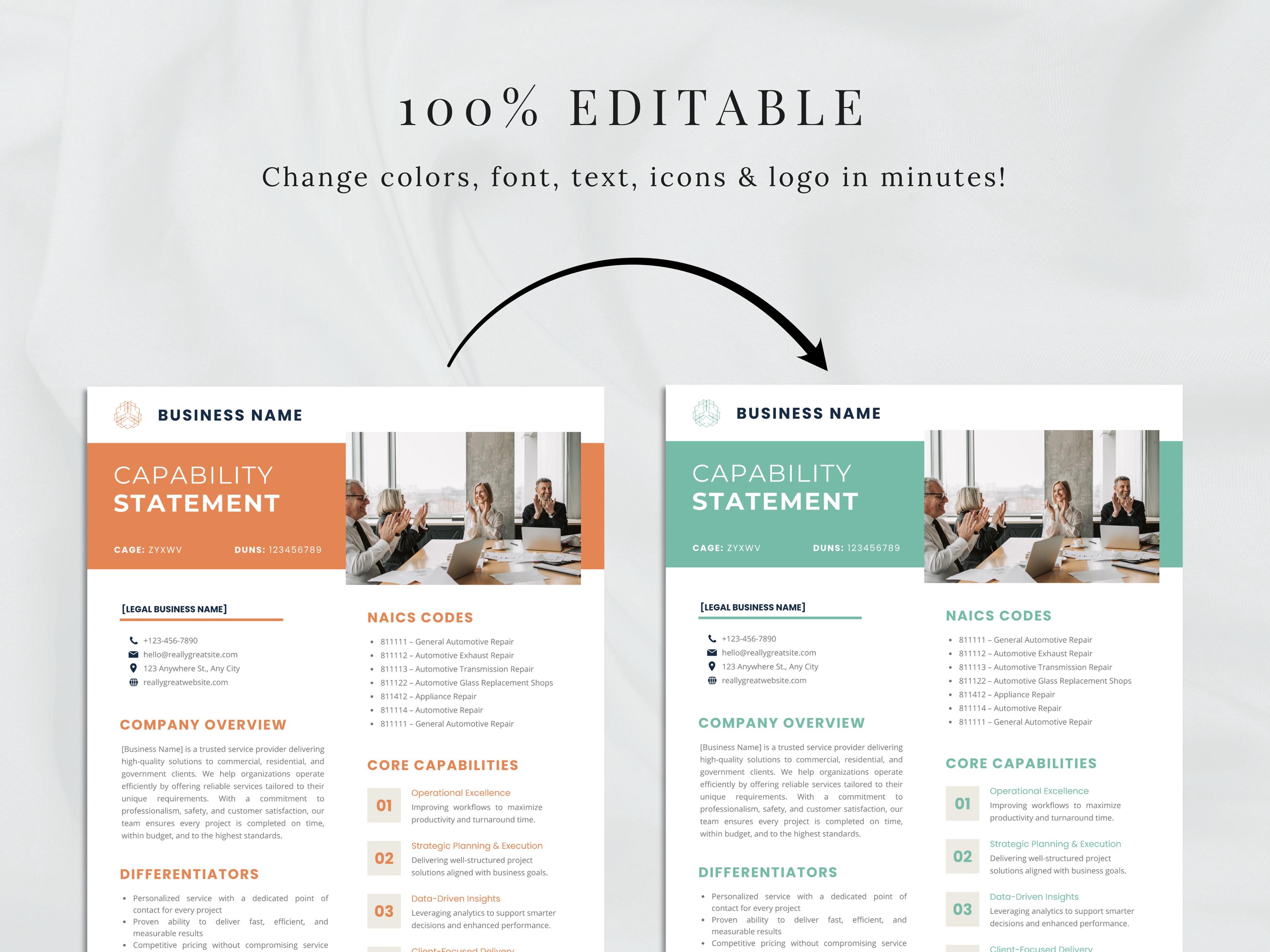 Business Capability Statement Template | Marketing Statement ...