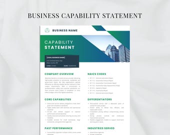 Plantilla de declaración de capacidad empresarial / Declaración de marketing / Folleto corporativo / Perfil de la empresa (A4 y carta de EE. UU.) / Contratista gubernamental