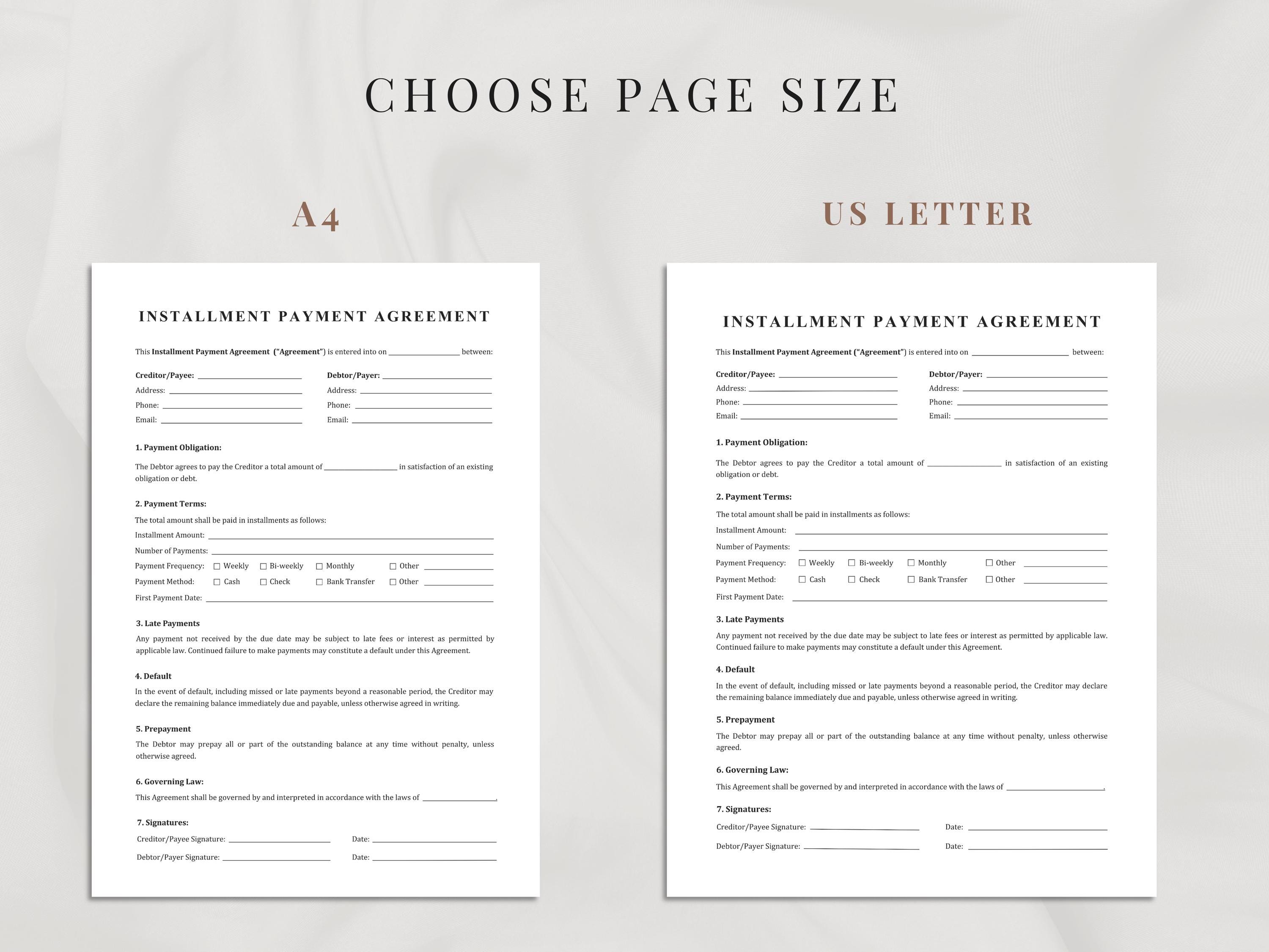 Installment Payment Agreement Template | Payment Plan Contract | Single ...