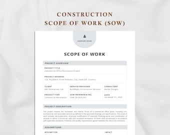 Editable Construction Scope of Work Template | 4-Page SOW | Contractor Scope of Services | Construction Statement of Work | Canva & PPT