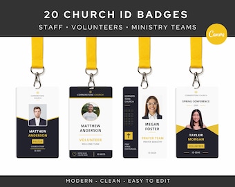 20 Modern Church ID Badge Templates, Church Staff & Volunteer Badges, Editable Canva Lanyard Badge, Ministry Team ID Cards(Digital Download)