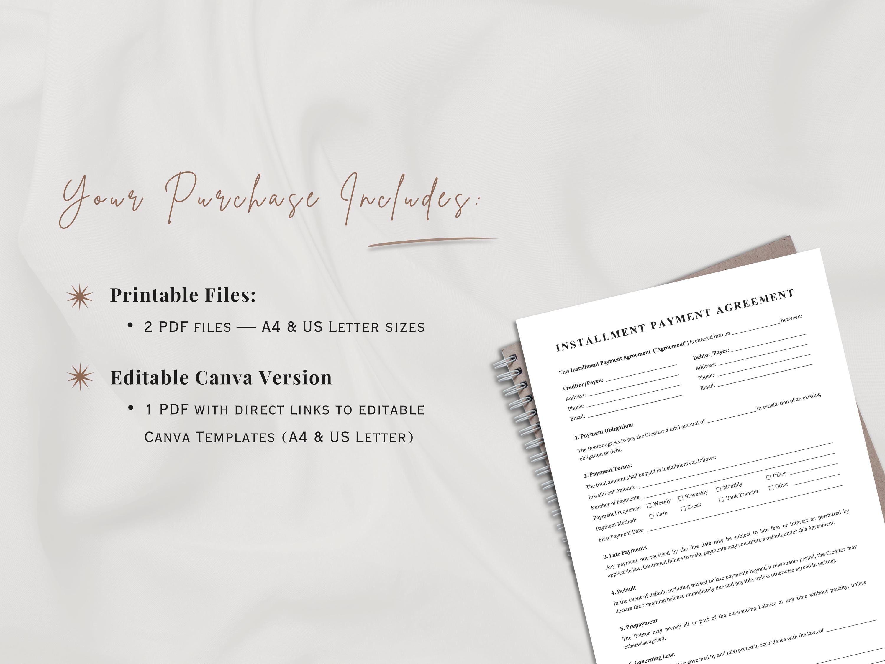 Installment Payment Agreement Template | Payment Plan Contract | Single ...