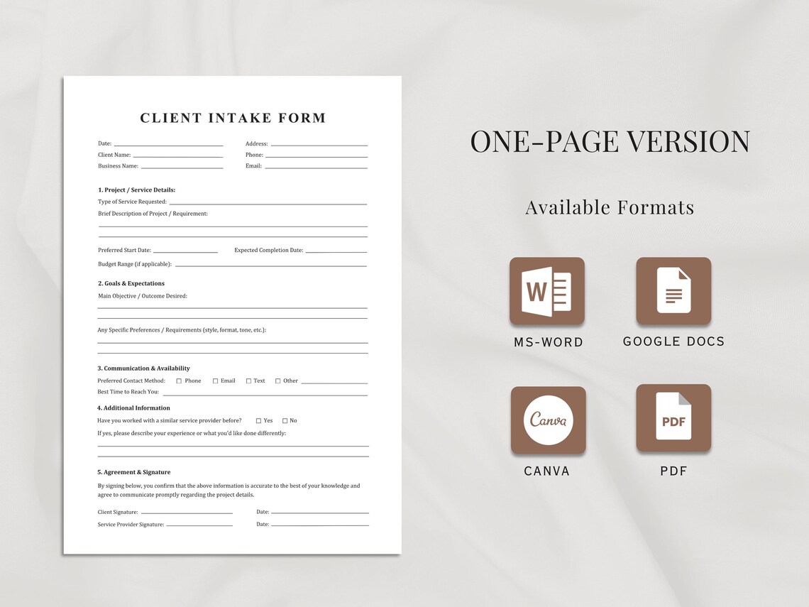 Client Intake Form Template | Printable & Editable | Business Client ...