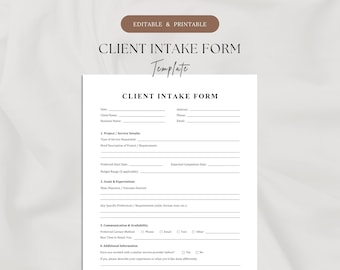 Client Intake Form Template | Printable & Editable | Business Client Information Sheet | New Client Onboarding Form | Initial Assessment