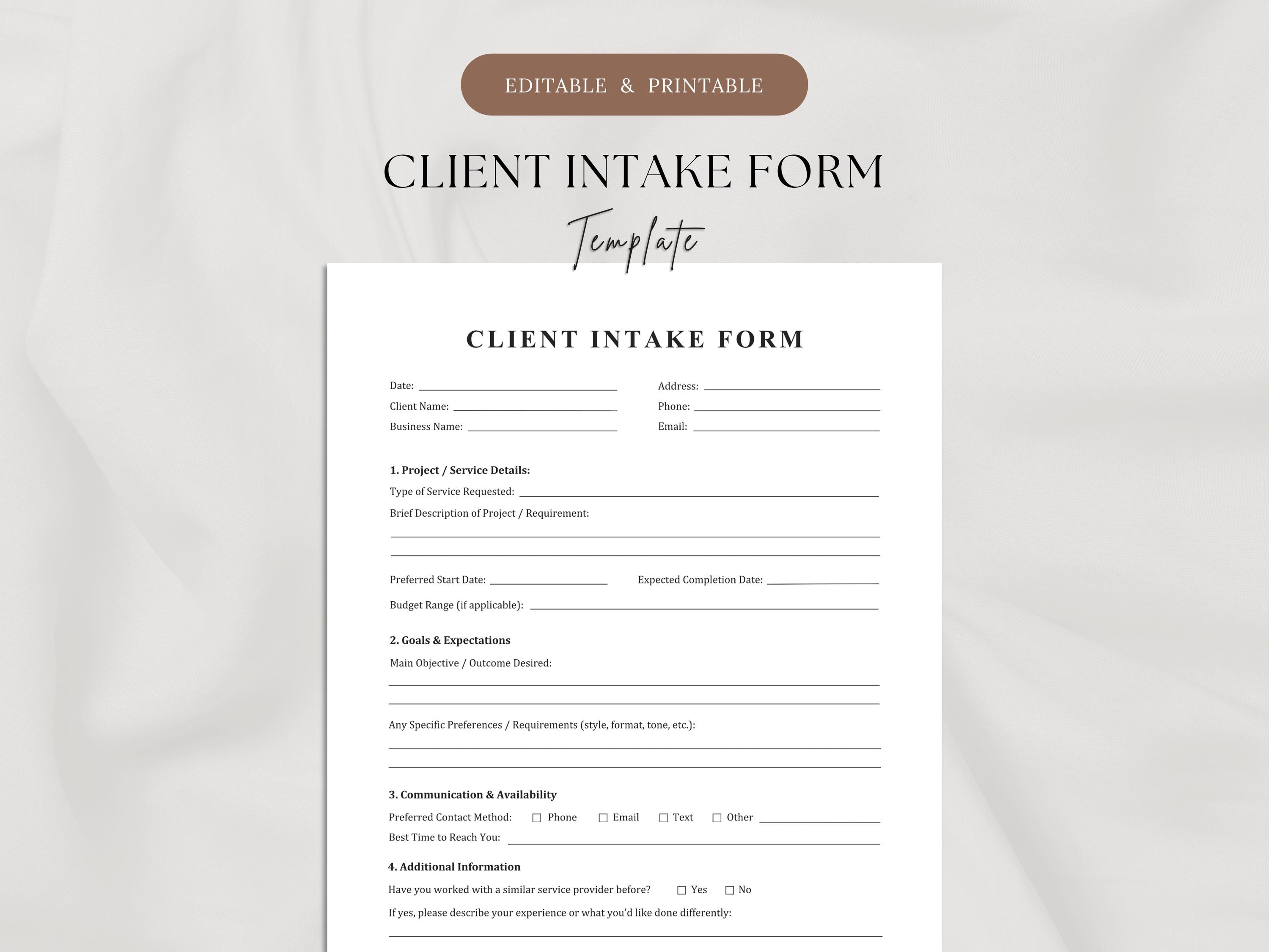 Client Intake Form Template | Printable & Editable | Business Client ...