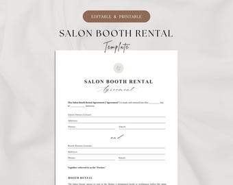 Salon Booth Rental Agreement Template | Hair Salon Booth Lease | Printable & Editable Salon Rental Contract | Chair and Salon Space Rental