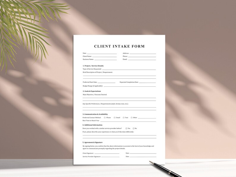 Client Intake Form Template | Printable & Editable | Business Client ...