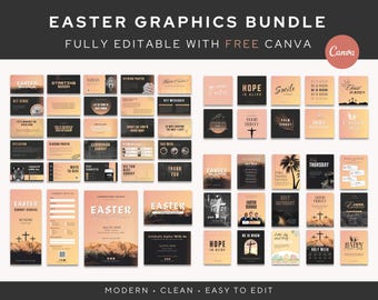 Easter Church Graphics Bundle | Easter Service Slides, Flyer, Invite, Social Media, Bulletin, Tithe Envelope, Connection Card, Welcome Signs