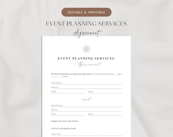 Event Planning Services Agreement | Printable Event Planner Contract Template | Editable Client Agreement | Wedding & Event Coordinator Form