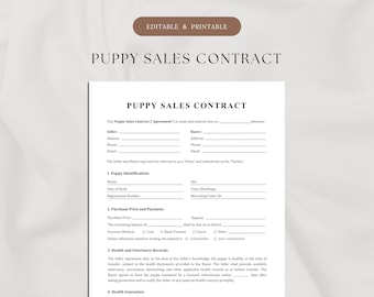 Puppy Sales Contract Template | Puppy Purchase Agreement | Pet Sale Contract | Dog Sale Agreement | Dog Breeder Contract (Digital Download)