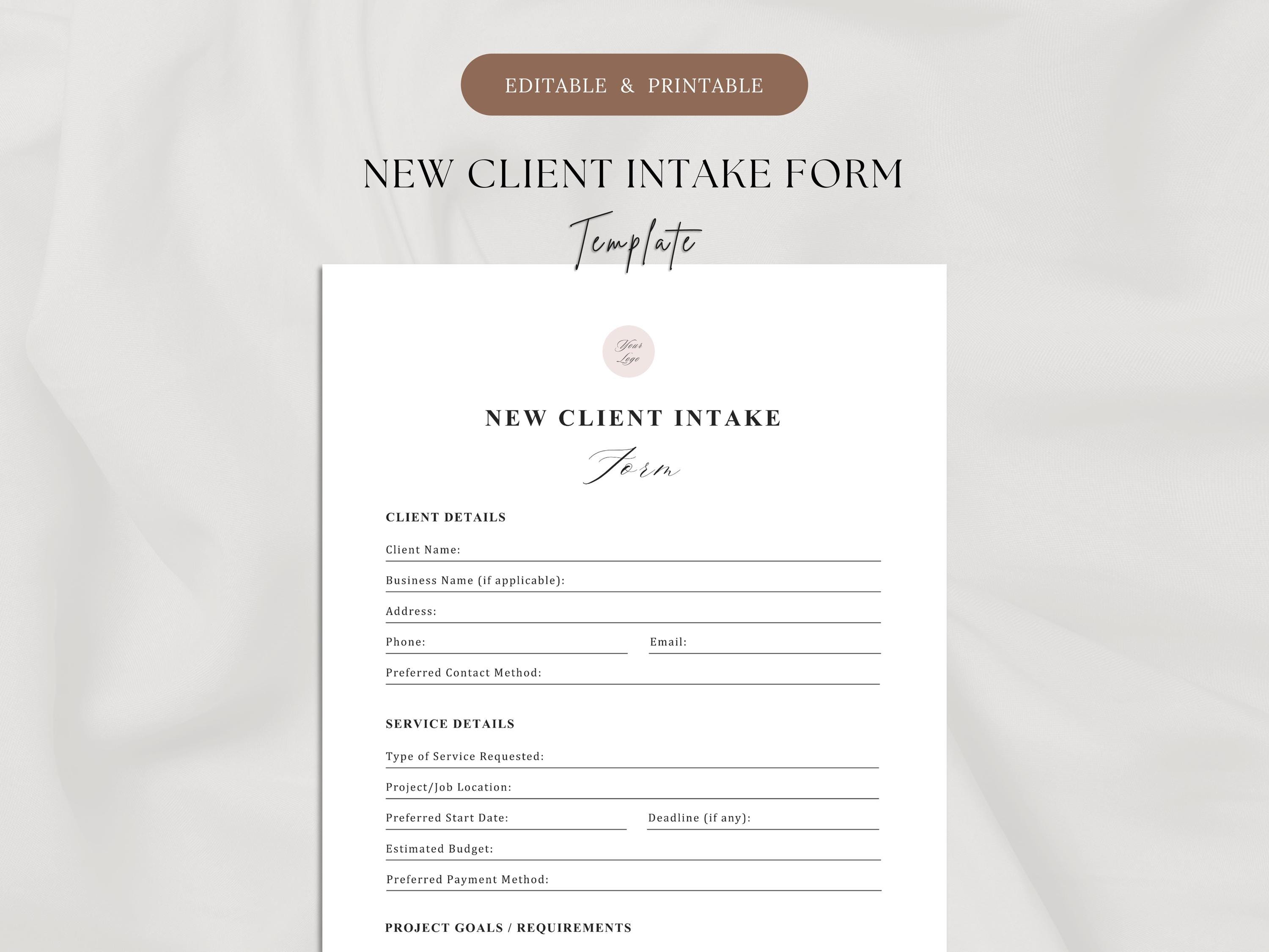 Client Intake Form Template | 2-page Client Information Business Form ...