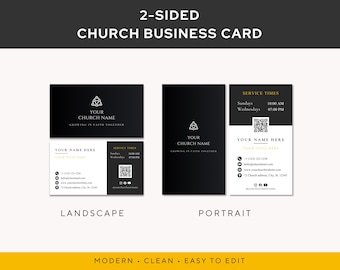 Plantilla de tarjeta de presentación para iglesia / Tarjeta de contacto editable para iglesia / Marca ministerial / Canva horizontal y vertical / Tarjeta de presentación para pastor