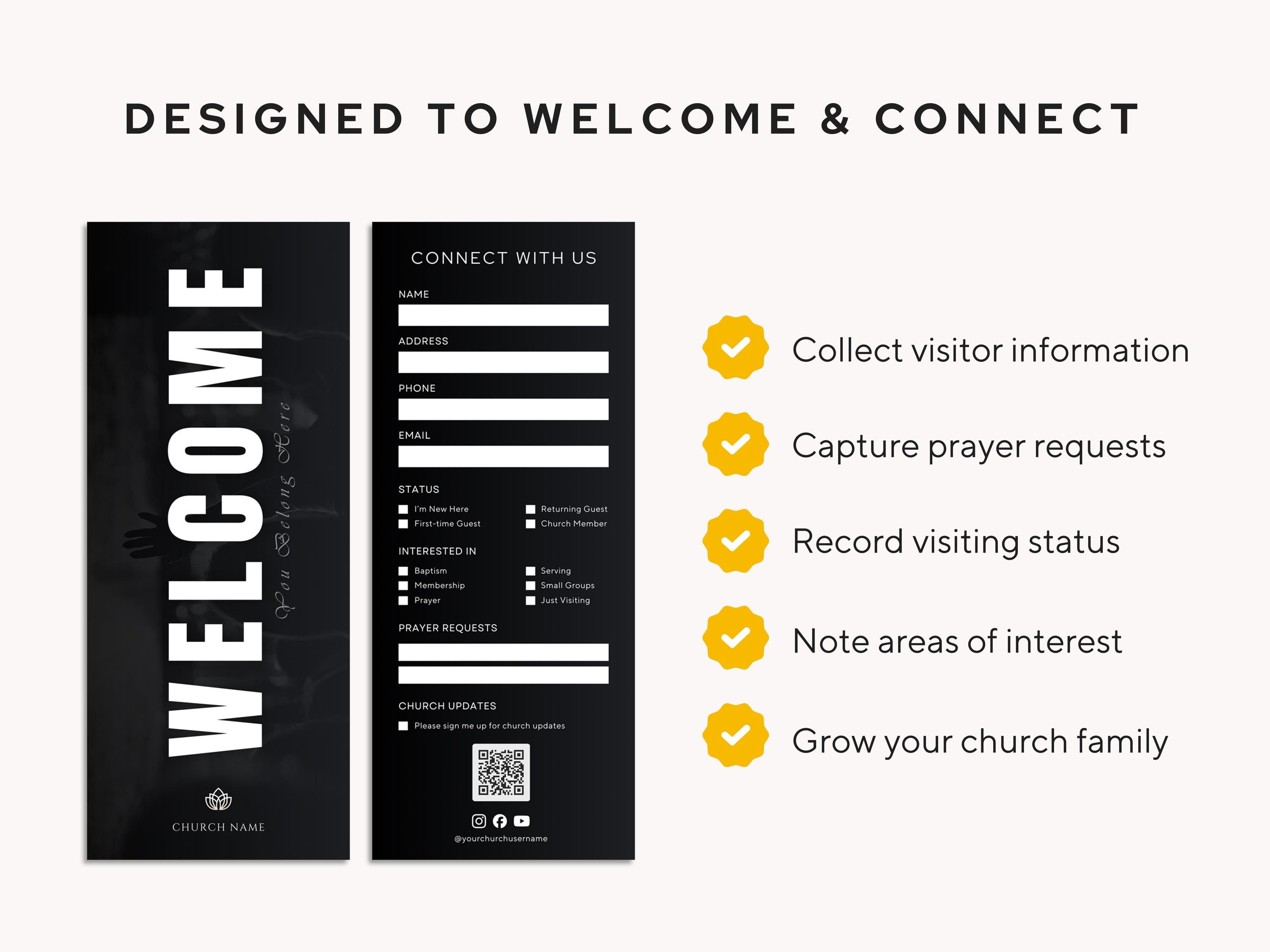 Church First Timer Card Editable Church Connection Card Template | Church Visitor or Guest Card ...