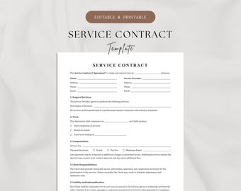 1-Page Service Contract Template | Editable Service Agreement | Professional General Service Agreement Form | Printable Small Business Form