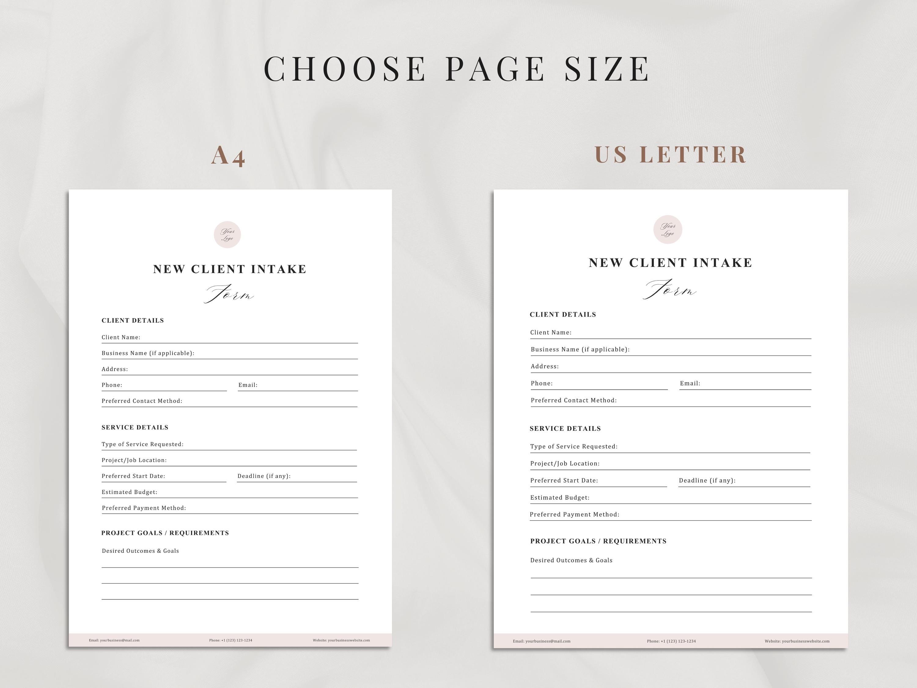 Client Intake Form Template | 2-page Client Information Business Form ...