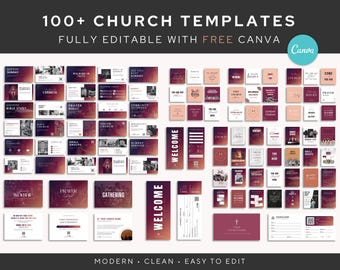 Church Branding Kit | Announcement Slides, Welcome Signs, Bulletin, Social Media & Invites | Editable Church Canva Template Bundle