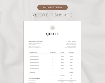 Quotation Template | Business Quote Template | Estimate Template | Editable Price Quote Form | Service Estimate Invoice | Canva Template