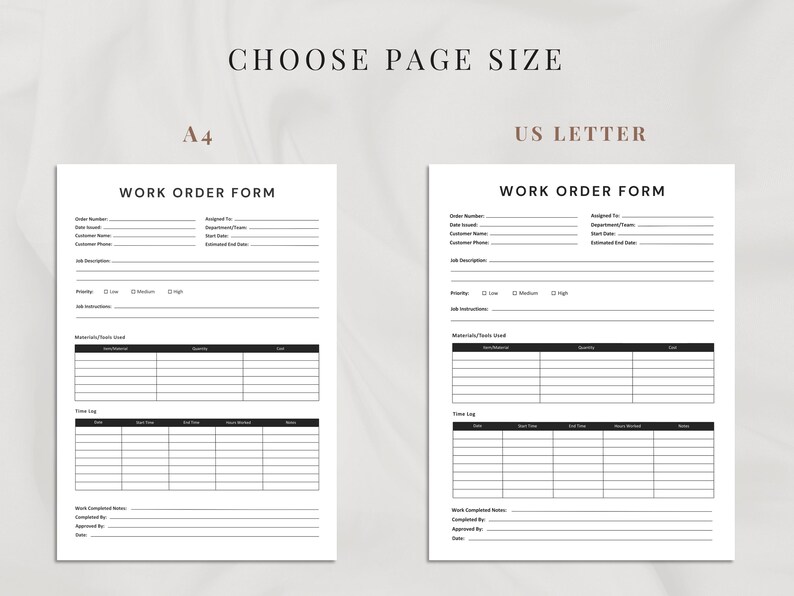 Printable and Editable Work Order Form | Word & Google Docs | Business ...