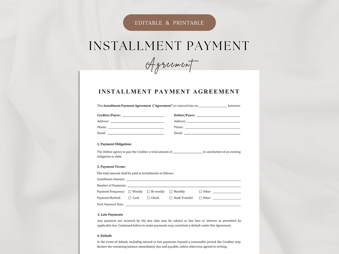 Installment Payment Agreement Template | Payment Plan Contract | Single ...