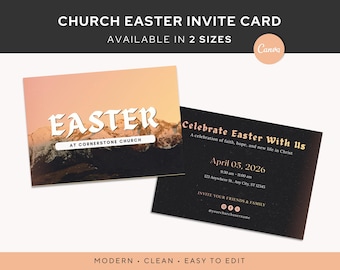 Easter Church Invitation Card Template | Easter Sunday Service Invite | Easter Celebration Church Flyer | Outreach Card | Canva Editable
