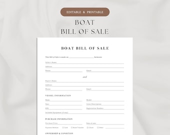 Boat Bill of Sale Template | Vessel Ownership Transfer Agreement | Boat Sale-Purchase Form | Watercraft Bill of Sale