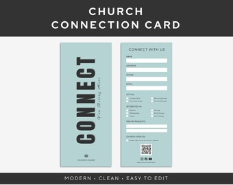 Church Connect Card Template | Church Visitor or Guest Card | Invite, Welcome & Prayer Request Card | Connection Card - Canva Editable