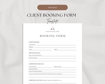 Client Booking Form Template | Editable Appointment Request and Intake Form | Booking Sheet for Service Businesses | Client Questionnaire