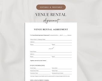 Venue Rental Agreement Template (4-Page) | Printable & Editable | Venue Hire Contract | Event Space Rental Agreement | Venue Booking Form